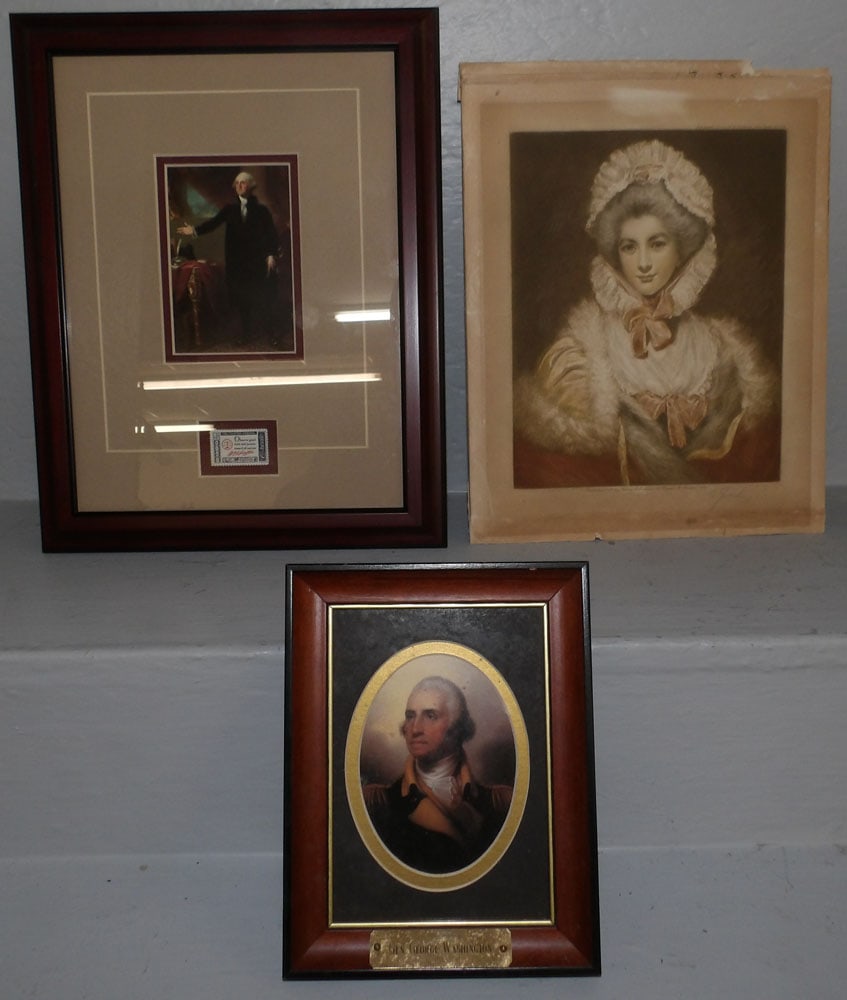 Two Framed George Washington Prints & Unframed Engraving Portrait of Woman (1 of 7)