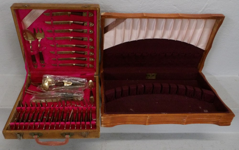 Two Flatware Boxes, (One with Oriental Brass & Teakwood Flatware) (1 of 7)
