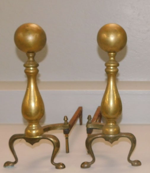 Pair of Antique Brass Cannonball Andirons (1 of 4)