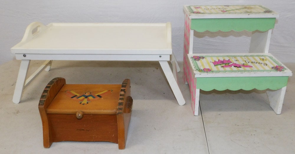 Painted Wood Child's Bed Steps, Box, & Serving Tray (1 of 6)