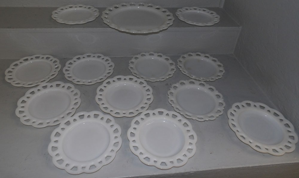 13 Piece Milk Glass Dessert Set (1 of 4)
