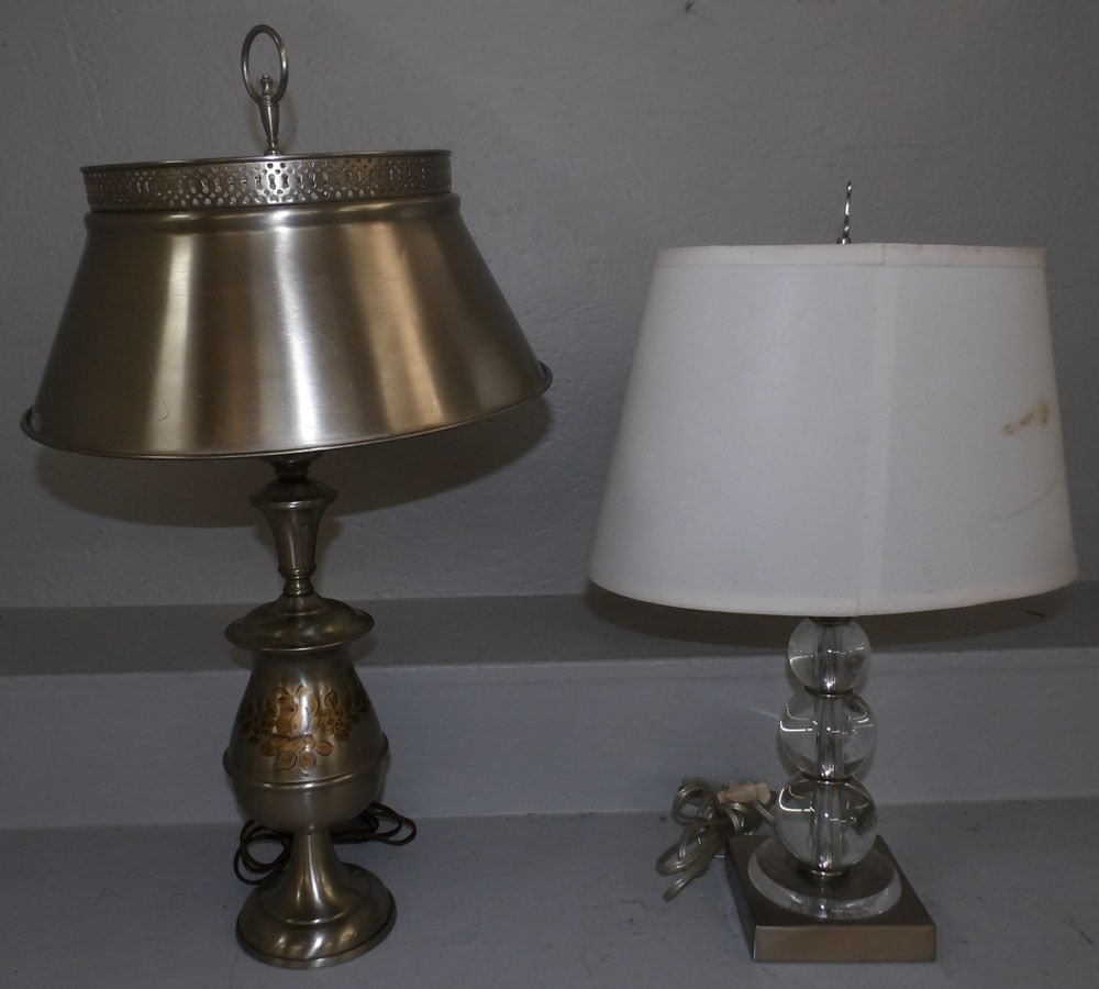 Pewter Lamp & Modern Metal/Glass Lamp: Pewter Lamp & Modern Metal/Glass Lamp. 22 3/4" H ALL DESCRIPTIONS AND ANY CONDITION STATEMENT GIVEN BY LANGSTON AUCTION GALLERY ARE STRICTLY OPINIONS AND LANGSTON'S SHALL HAVE NO RESPONSIBILITY FOR ER