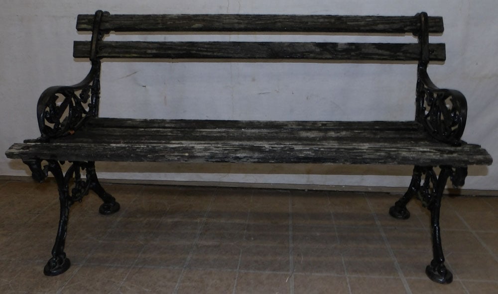 Antique Cast Iron & Wood Outdoor Bench (1 of 5)