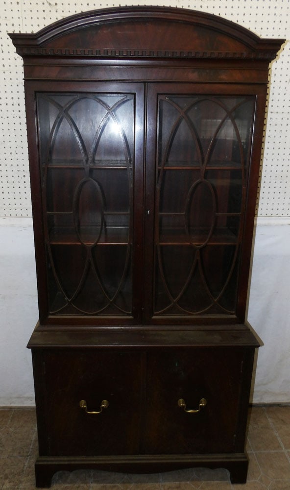 Mahogany Four Door Cabinet: Mahogany Four Door Cabinet . 35 3/4" W 13 3/4" D 73 1/4" H ALL DESCRIPTIONS AND ANY CONDITION STATEMENT GIVEN BY LANGSTON AUCTION GALLERY ARE STRICTLY OPINIONS AND LANGSTON'S SHALL HAVE NO RESPONSIBIL
