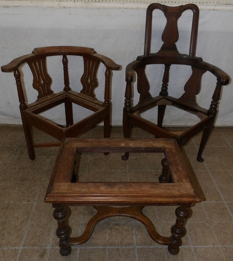 Two Mahogany Chair Frames & Mahogany Tea Table Frame (1 of 4)