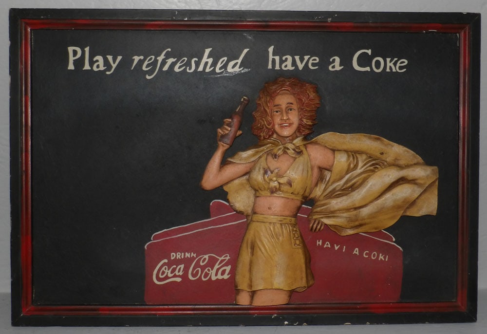 Painted Coca Cola Advertising Panel: Painted Coca Cola Advertising Panel . 23 3/4" x 16" ALL DESCRIPTIONS AND ANY CONDITION STATEMENT GIVEN BY LANGSTON AUCTION GALLERY ARE STRICTLY OPINIONS AND LANGSTON'S SHALL HAVE NO RESPONSIBILITY FOR