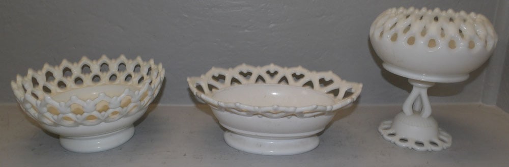 Lot of Open Work Milk Glass Items (1 of 4)