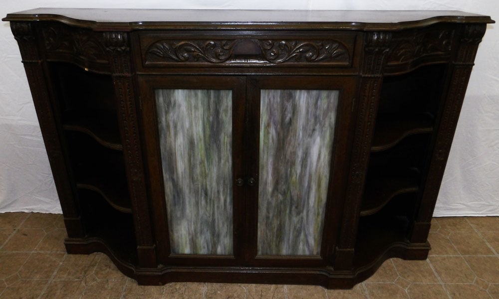 Mahogany Console with Slag Glass Doors (1 of 6)