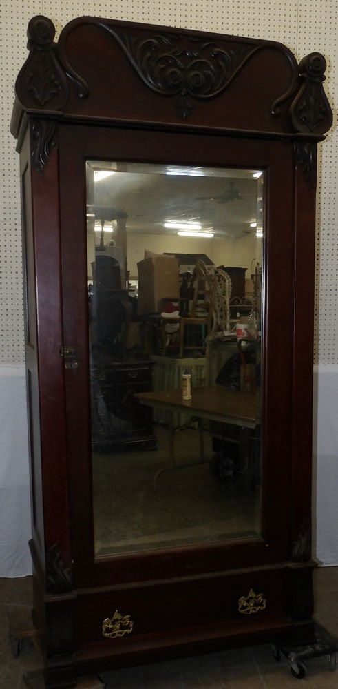 Antique Mahogany Mirror Door Wardrobe (1 of 6)
