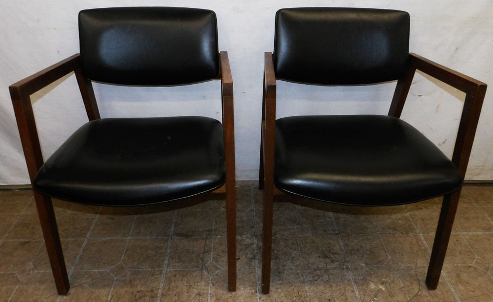 Pair of Mid Century Walnut & Faux Leather Upholstered Arm Chairs (1 of 6)