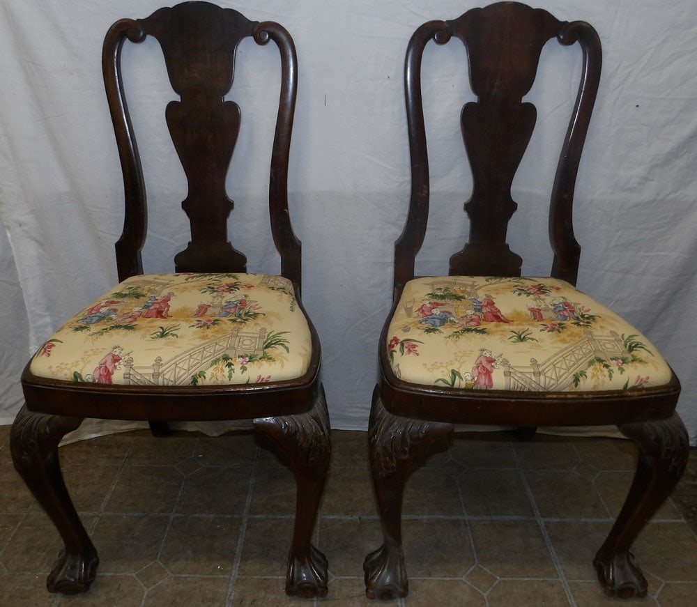 Pair of Burl Walnut Side Chairs with Ball & Claw Feet (1 of 1)