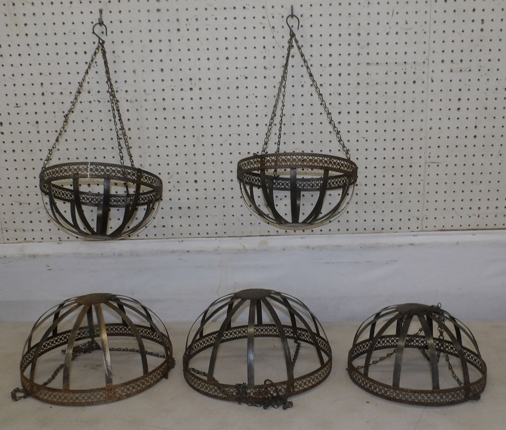Five Painted Metal Hanging Outdoor Basket Planters (1 of 3)