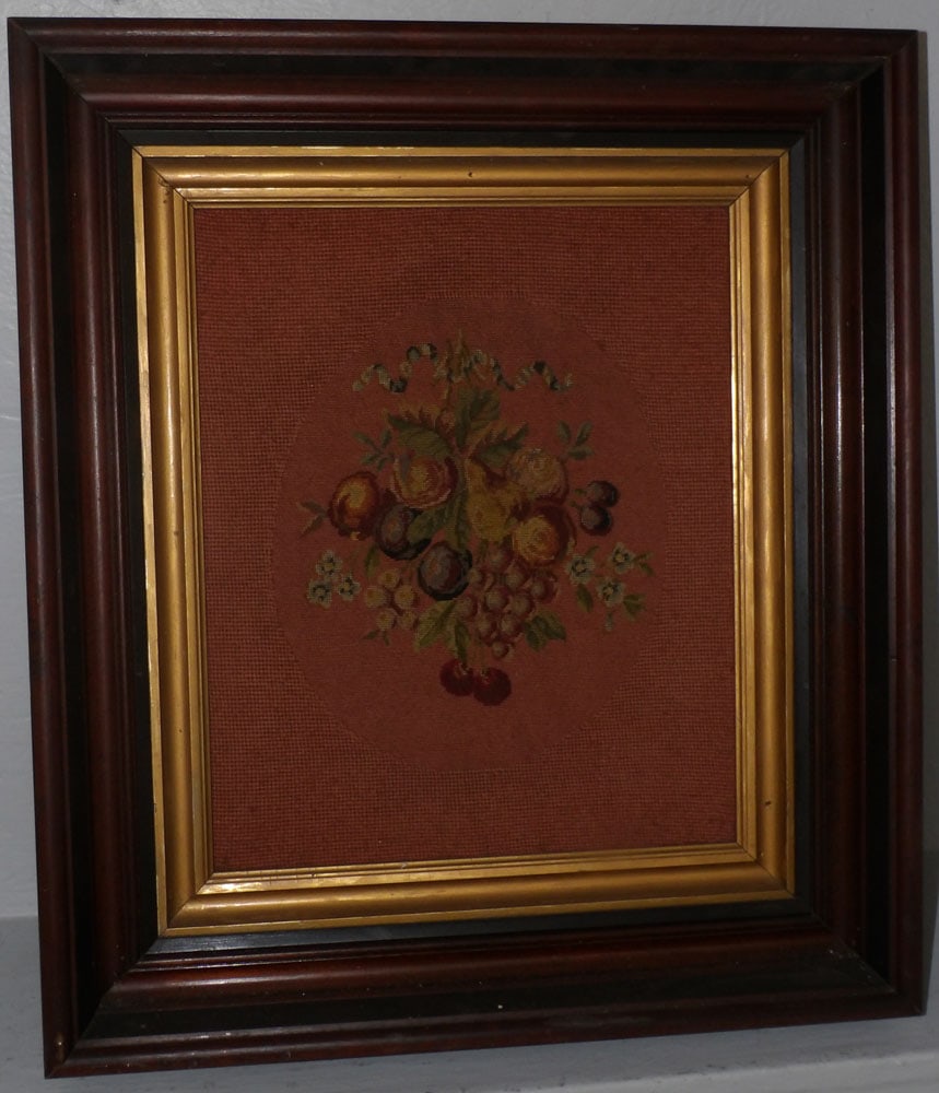 Framed Needlework in Antique Walnut Shadow Box Frame (1 of 3)