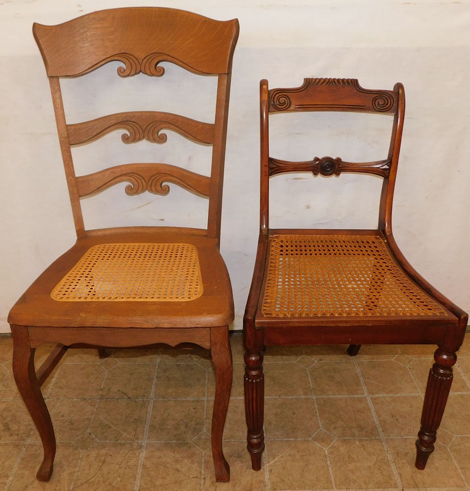 Antique Oak & Walnut Cane Seat Side Chairs (1 of 5)