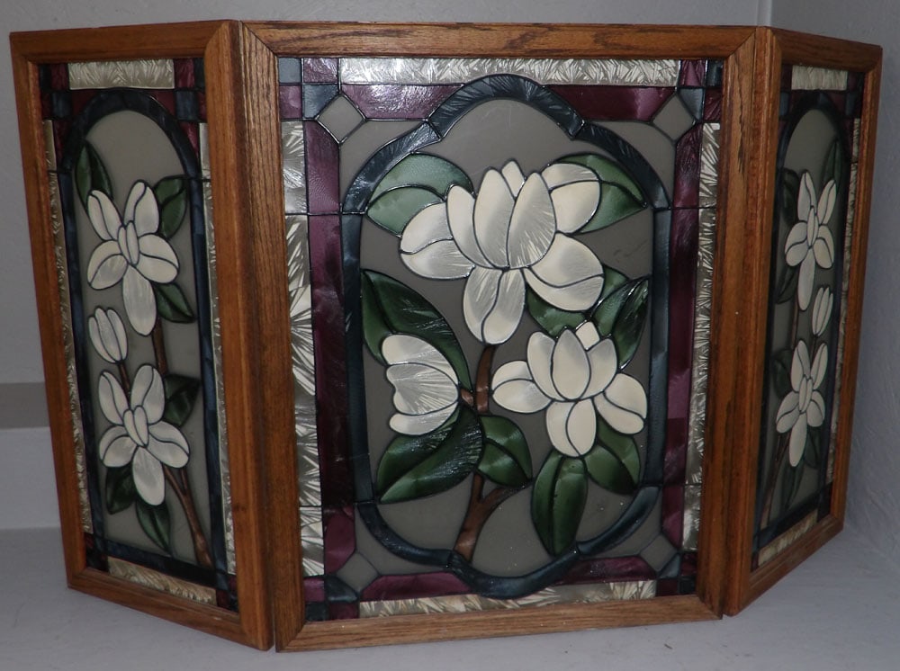 Painted Glass Three Panel Fire Screen (1 of 2)