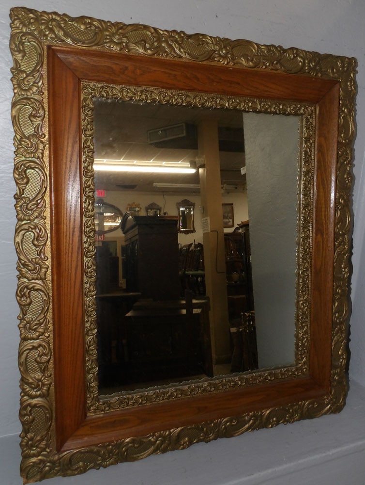 Antique Oak & Gilded Frame Mirror (1 of 3)