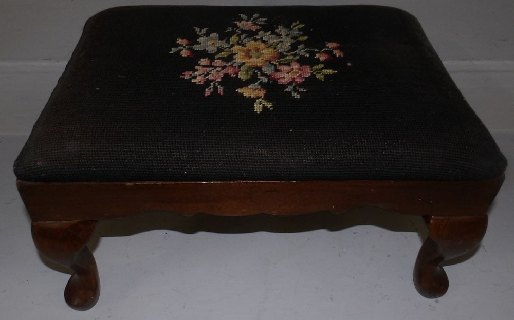 Walnut & Needlepoint Top Foot Stool (1 of 3)
