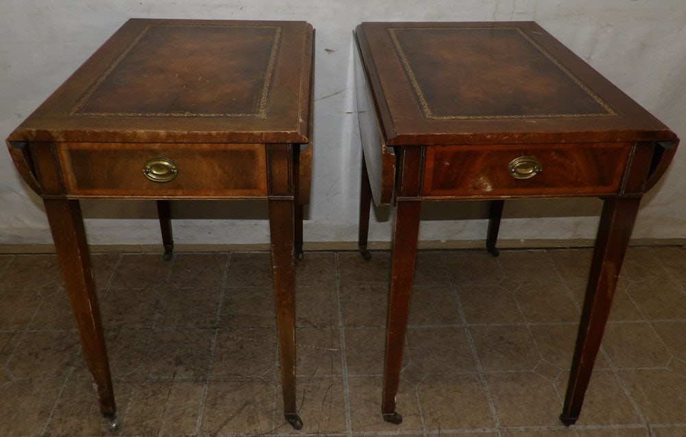 Pair of Mahogany One Drawer Drop Leaf Tables (1 of 5)