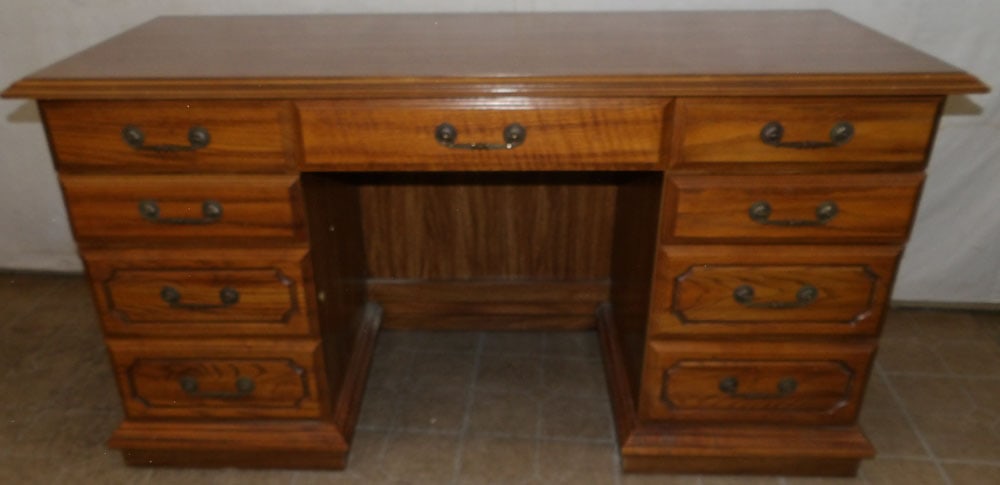 Kneehole Desk: Kneehole Desk. 56" W 24" D 30" H ALL DESCRIPTIONS AND ANY CONDITION STATEMENT GIVEN BY LANGSTON AUCTION GALLERY ARE STRICTLY OPINIONS AND LANGSTON'S SHALL HAVE NO RESPONSIBILITY FOR ERRORS OR OMISSION