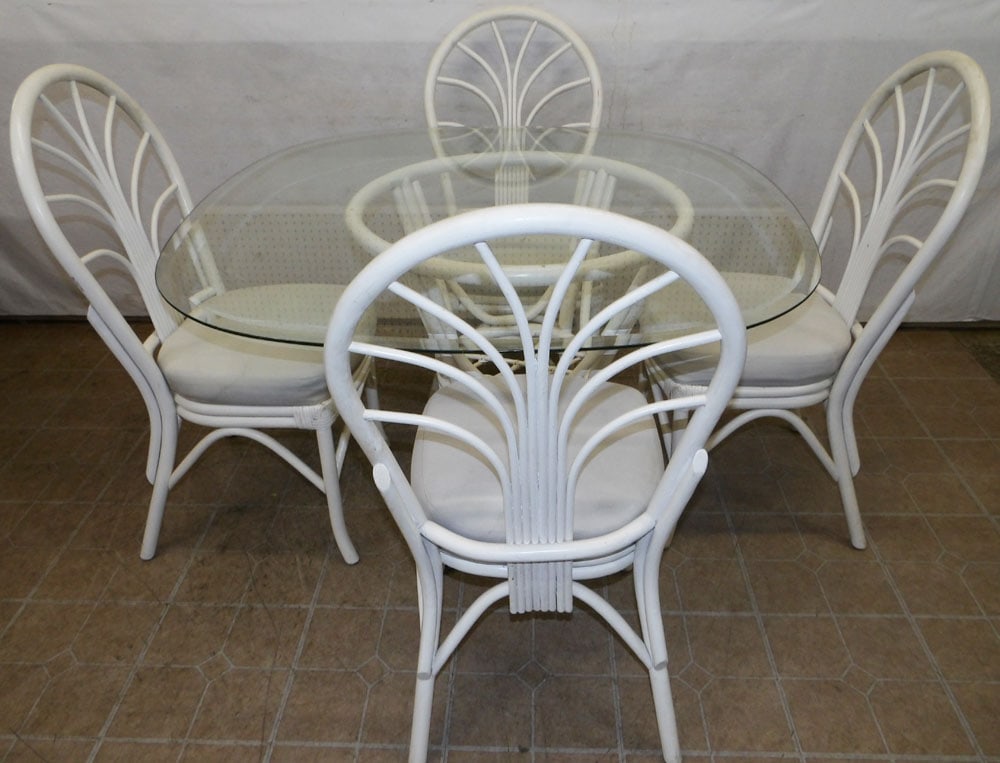 Five Piece Painted Rattan Dining Set with Glass Top (1 of 4)