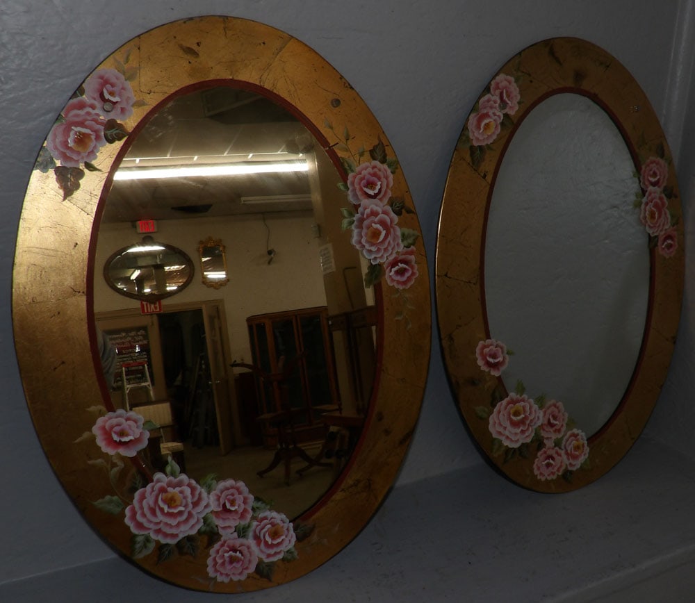 Two Painted Oval Hanging Mirrors (1 of 3)