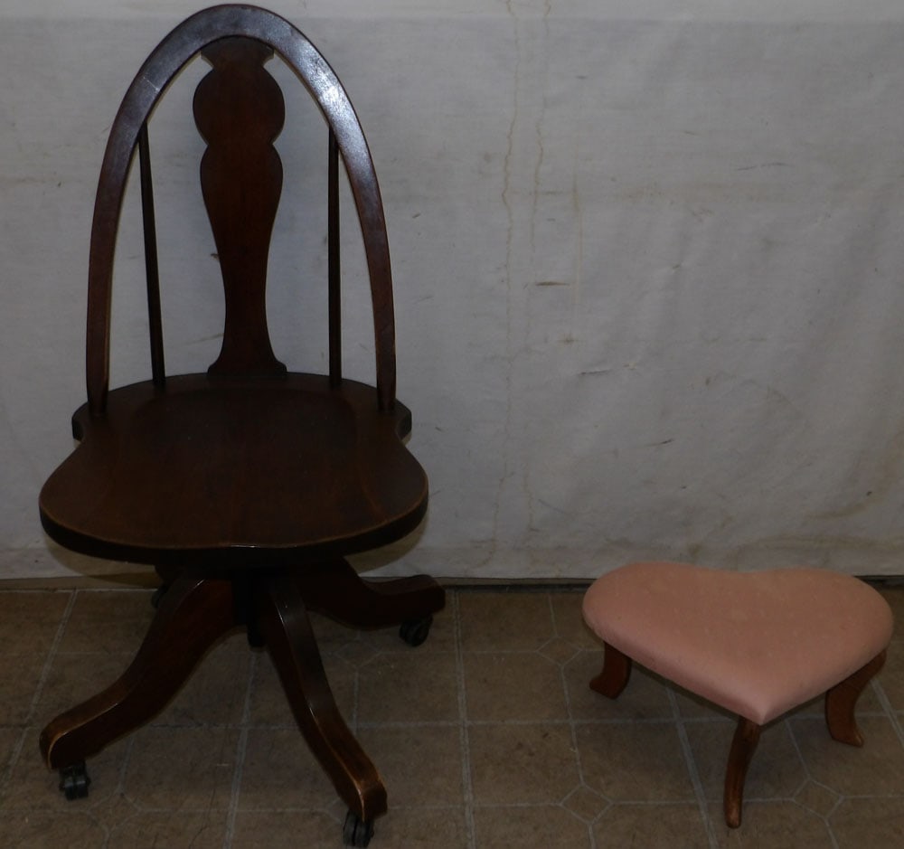 Mahogany Swivel Desk Chair & Foot Stool (1 of 5)