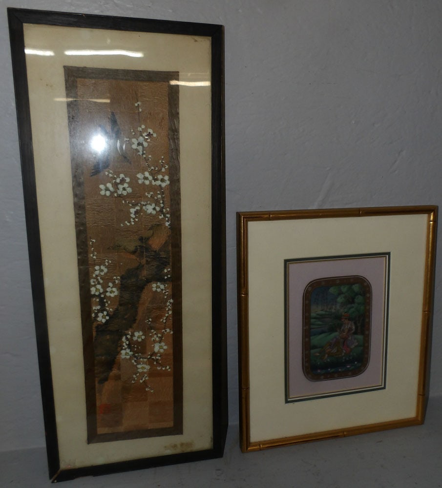 Framed Oriental Hand Painted Plaque & Watercolor (1 of 4)