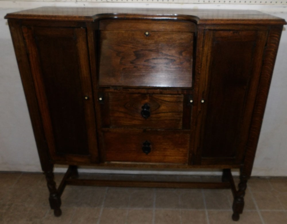 Antique Oak Cabinet with Writing Compartment (1 of 6)