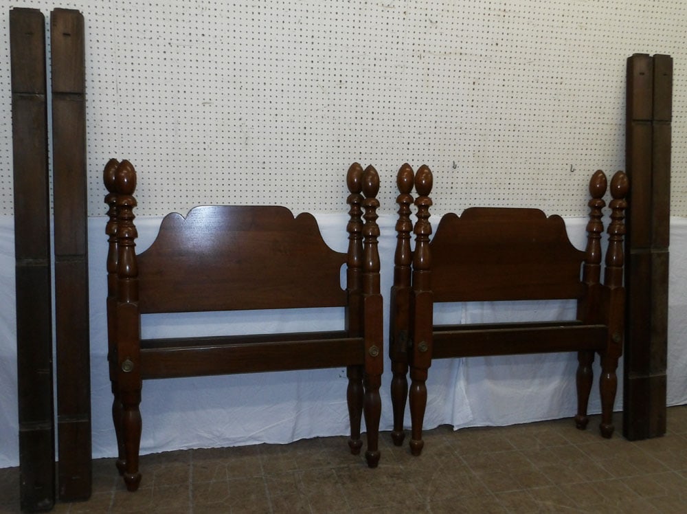 Pair of Walnut Twin Beds with Rails, (No Bolts) (1 of 3)