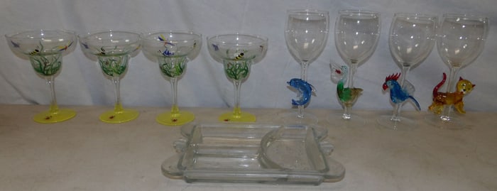 lot of painted and art glass stemware