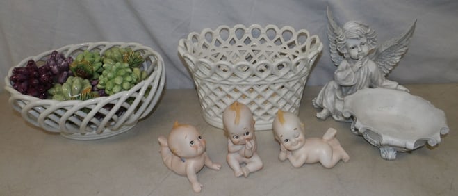lot of painted porcelain and resin decorative items
