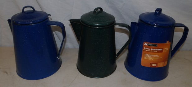 lot of enamel teapots