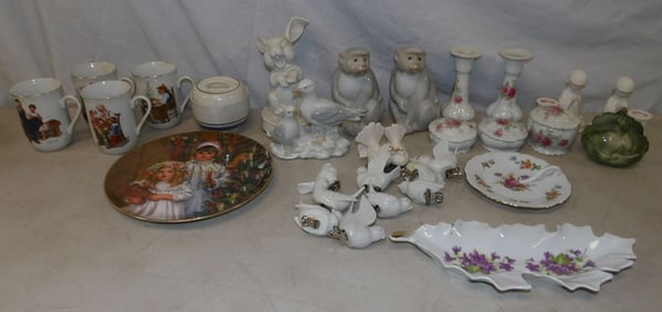 lot of porcelain items including Norman Rockwell cups
