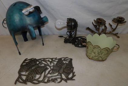 lot of metal decorative items