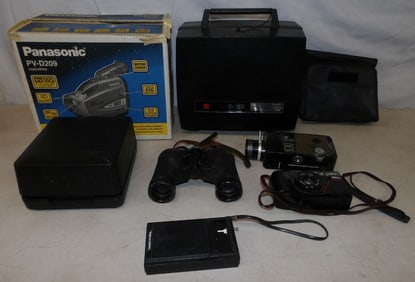 lot of vintage cameras and binoculars