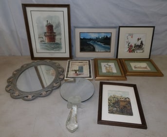 lot of frame prints and framed mirror