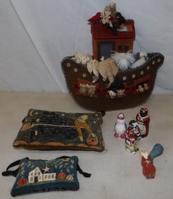 handmade cloth of Noah's ark and porcelain figurines
