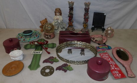 lot of painted resin and metal decorative items