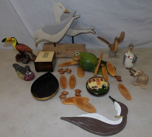 lot of painted wood decorative items