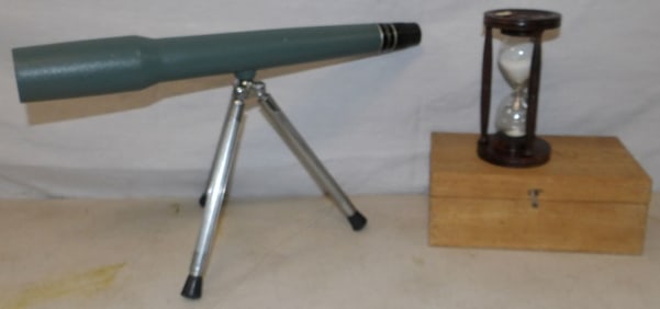 hour glass, bioscope and nolux microscope
