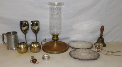 lot of brass silver plate and pewter items