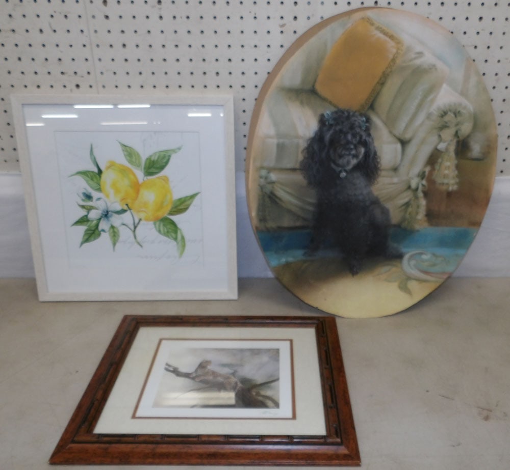 2 framed prints and unframed pastel of poodle signed and dated by artist: 2 framed prints and unframed pastel of poodle signed and dated by artist. Up to 19 3/4" x 24 1/4" "ALL DESCRIPTIONS AND ANY CONDITION STATEMENT GIVEN BY LANGSTON AUCTION GALLERY ARE STRICTLY OPINIONS