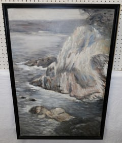 framed oil on canvas of rough seas