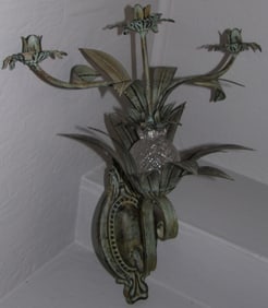 Ornate Three Light Metal & Pineapple Glass Form Wall Sconce