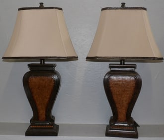 pair of painted faux leather decorative lamps