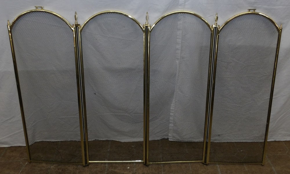 gilded metal and wire mesh fire screen (1 of 4)