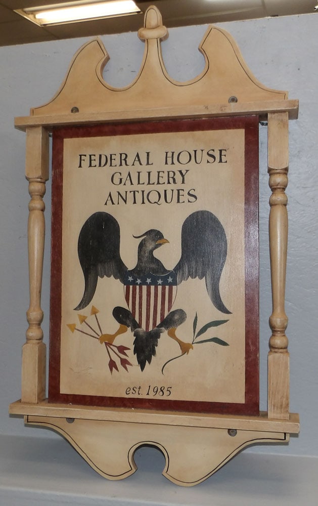 painted wood sign: painted wood sign. 24" x 40 1/2" "ALL DESCRIPTIONS AND ANY CONDITION STATEMENT GIVEN BY LANGSTON AUCTION GALLERY ARE STRICTLY OPINIONS AND LANGSTON'S SHALL HAVE NO RESPONSIBILITY FOR ERRORS OR OMISSIO