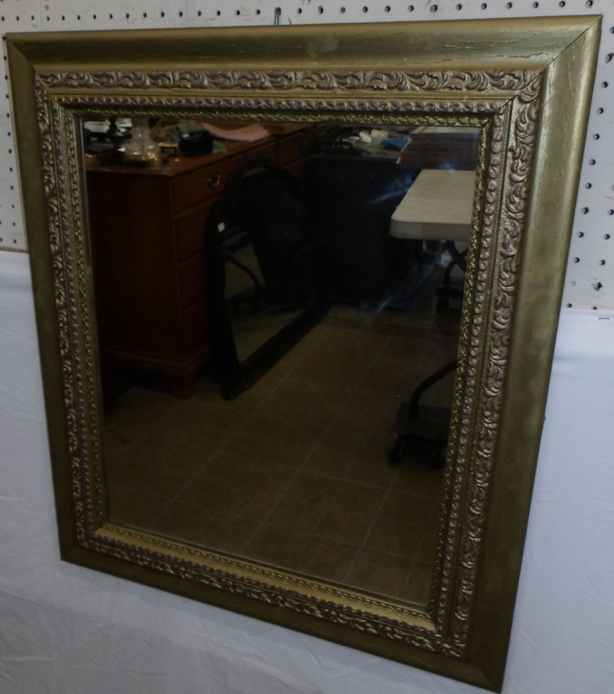 antique gilded frame mirror: antique gilded frame mirror. 27 1/4" x 31 1/2" "ALL DESCRIPTIONS AND ANY CONDITION STATEMENT GIVEN BY LANGSTON AUCTION GALLERY ARE STRICTLY OPINIONS AND LANGSTON'S SHALL HAVE NO RESPONSIBILITY FOR ERR