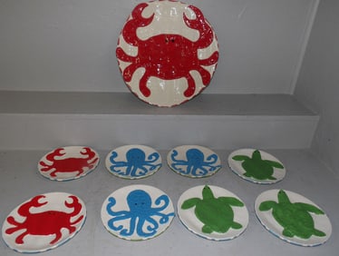 painted porcelain mud pie crab set