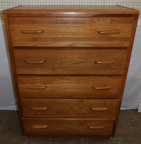 oak mid century modern 5 drawer chest